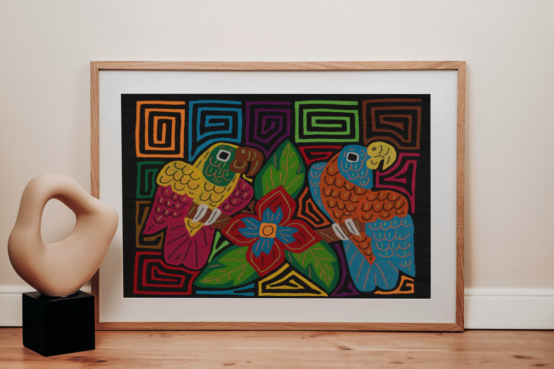 Fantasy Pink Yellow Blue And Orange Two Parrot Mola