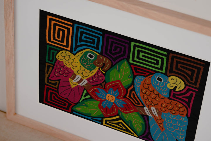 Fantasy Pink Yellow Blue And Orange Two Parrot Mola