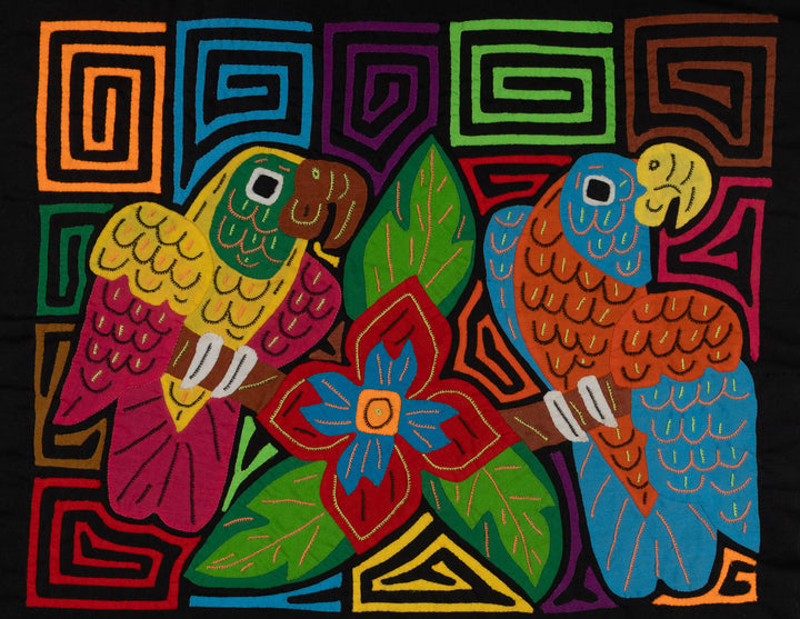 Fantasy Pink Yellow Blue And Orange Two Parrot Mola