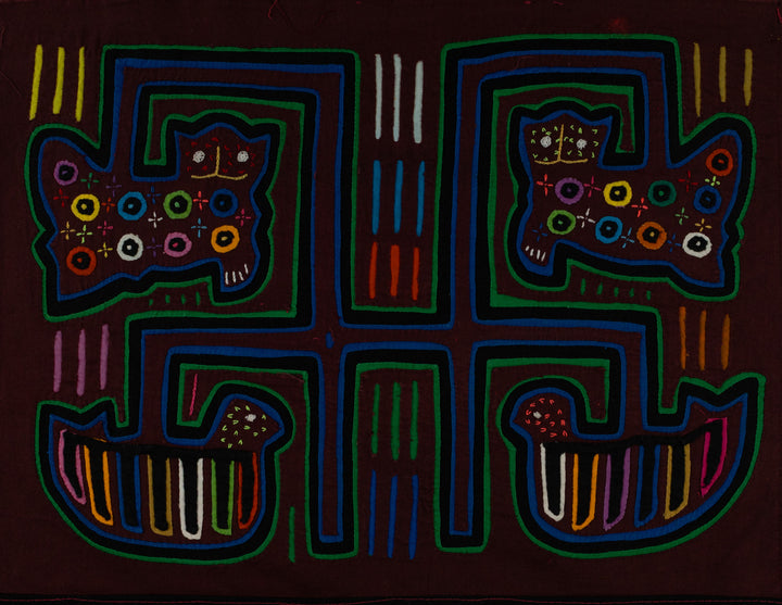 Maroon And Green Kitty Cat And Duck Mola