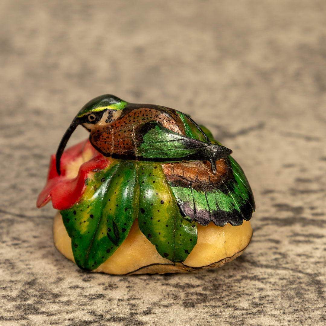 Hummingbird With Flower Tagua Nut Carving