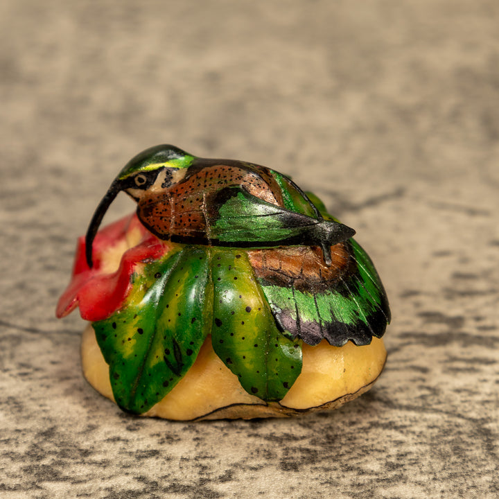 Hummingbird With Flower Tagua Nut Carving