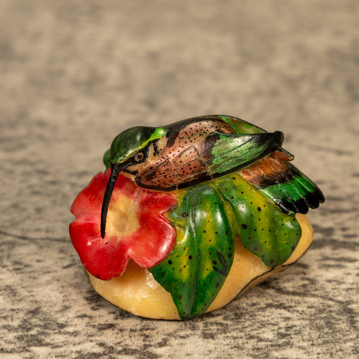 Hummingbird With Flower Tagua Nut Carving