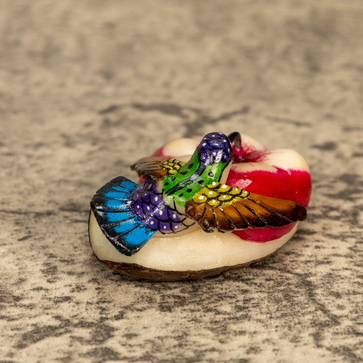 Hummingbird With Flower Tagua Nut Carving