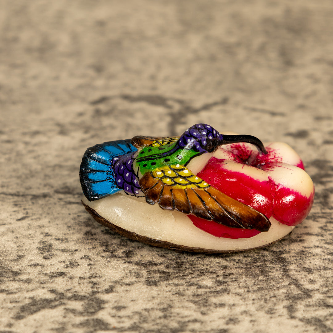 Hummingbird With Flower Tagua Nut Carving
