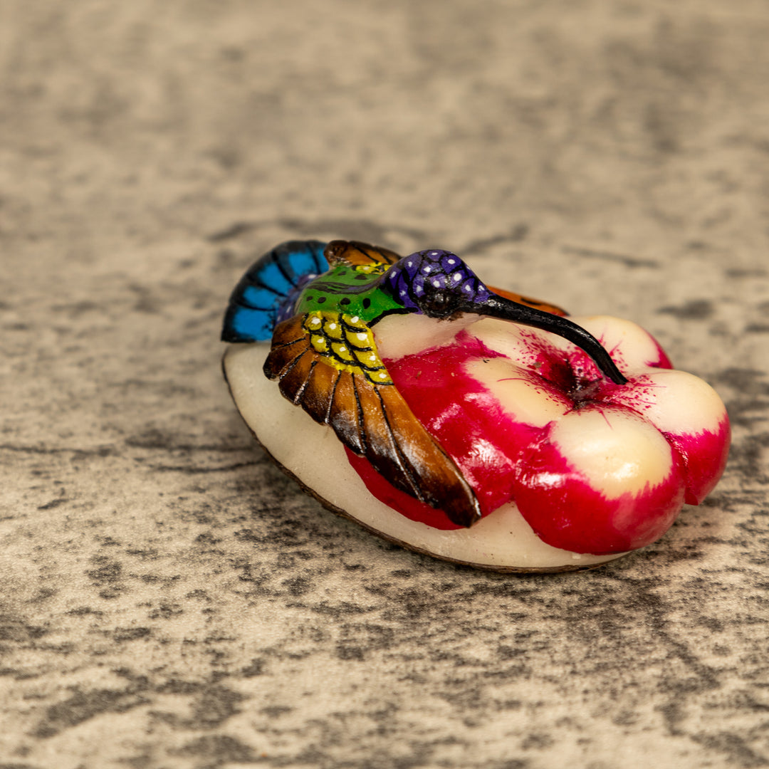 Hummingbird With Flower Tagua Nut Carving
