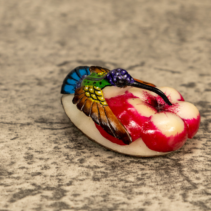 Hummingbird With Flower Tagua Nut Carving