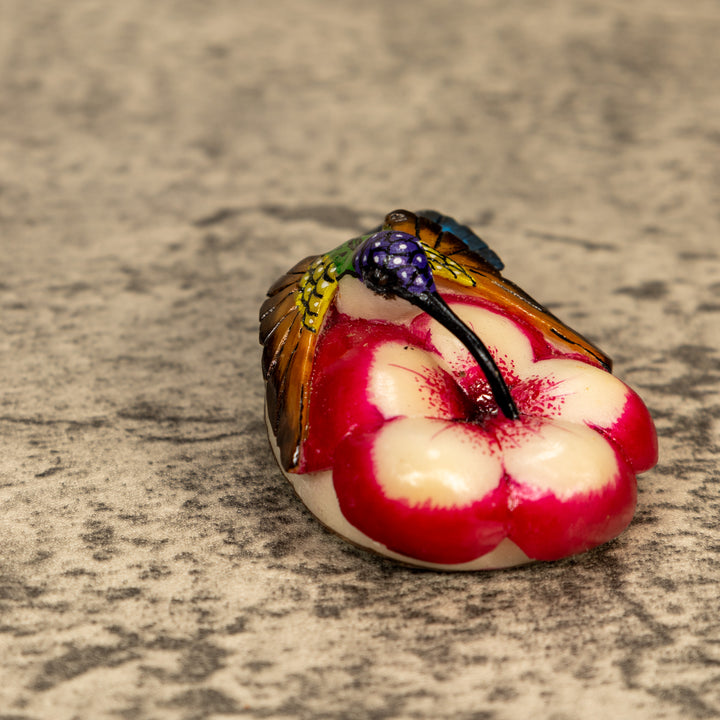 Hummingbird With Flower Tagua Nut Carving