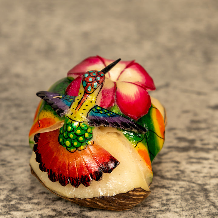 Hummingbird With Flower Tagua Nut Carving