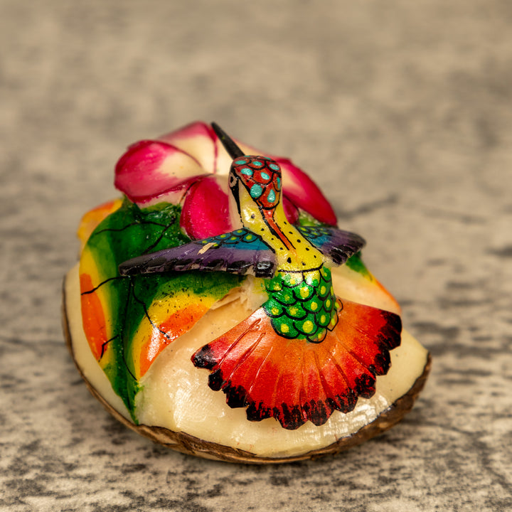 Hummingbird With Flower Tagua Nut Carving