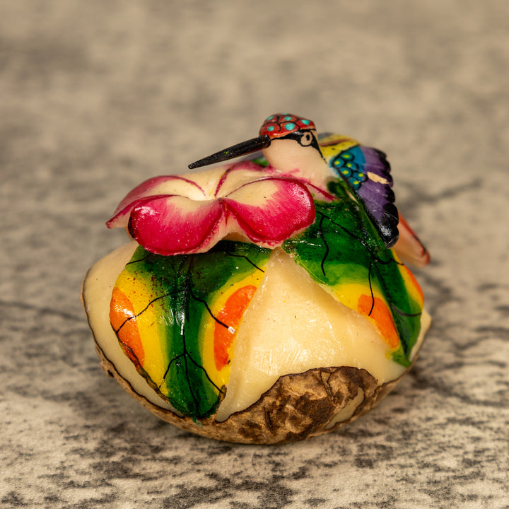 Hummingbird With Flower Tagua Nut Carving