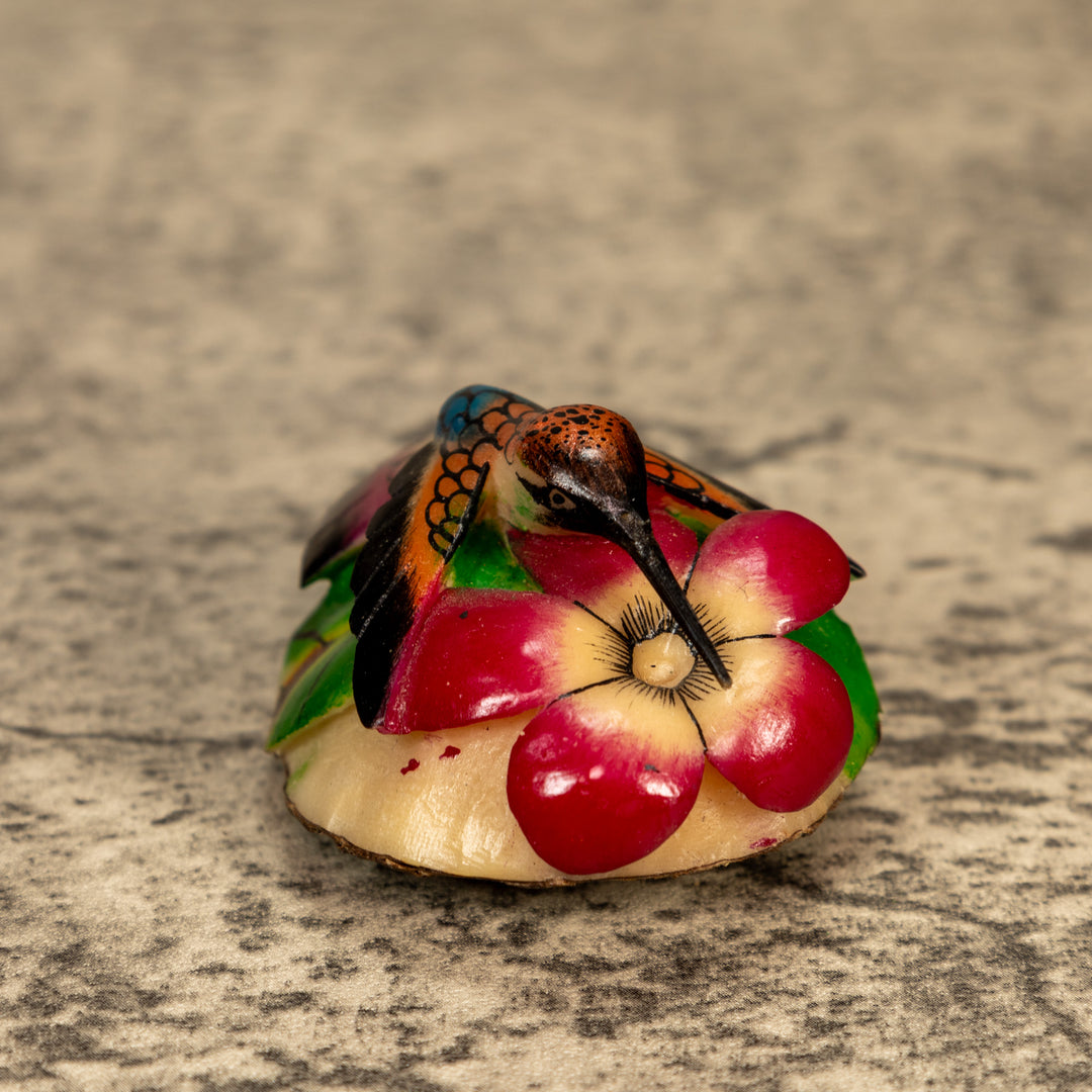 Hummingbird With Flower Tagua Nut Carving