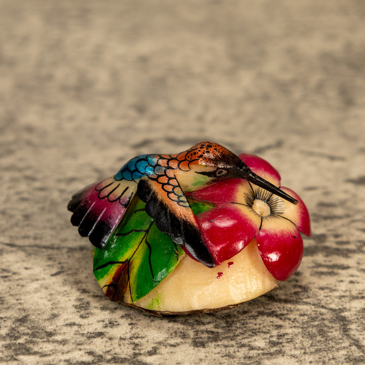 Hummingbird With Flower Tagua Nut Carving