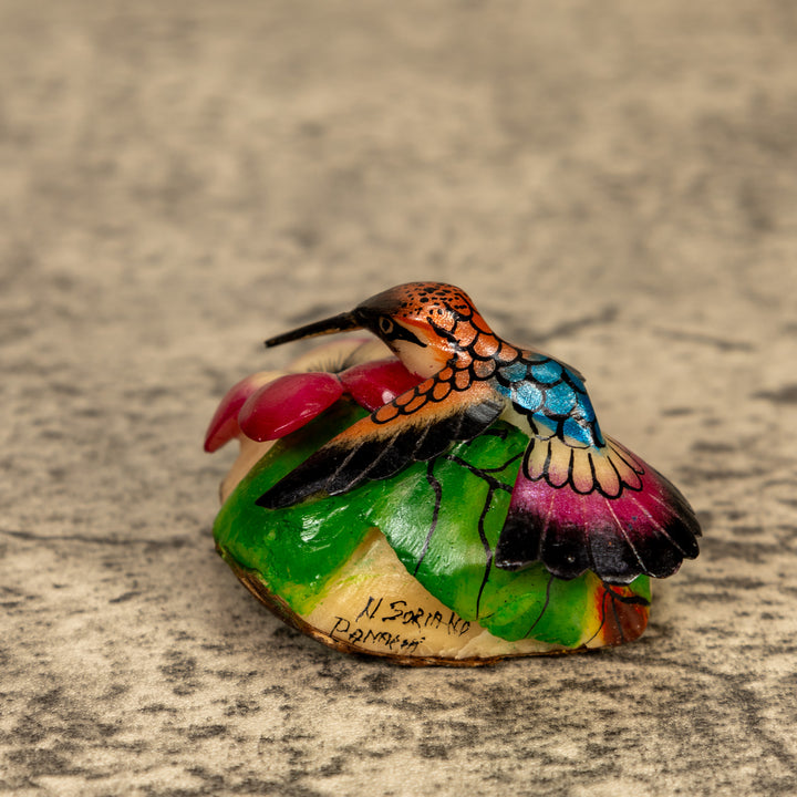 Hummingbird With Flower Tagua Nut Carving