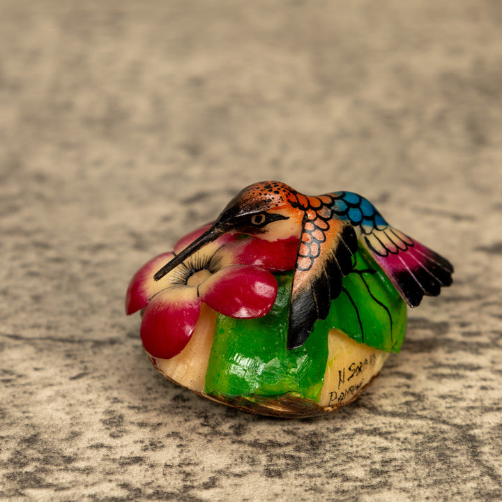 Hummingbird With Flower Tagua Nut Carving