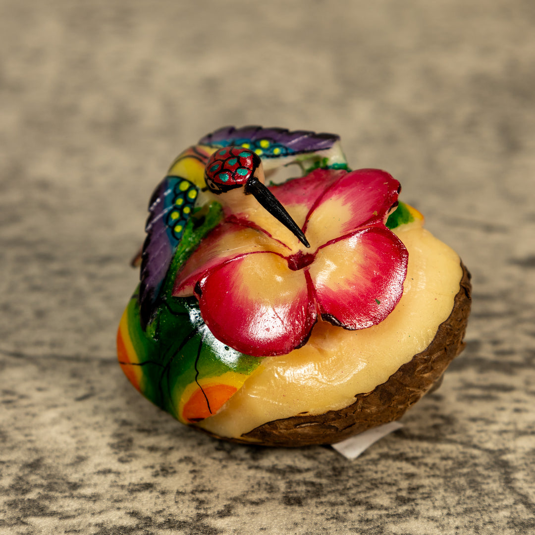 Hummingbird With Flower Tagua Nut Carving