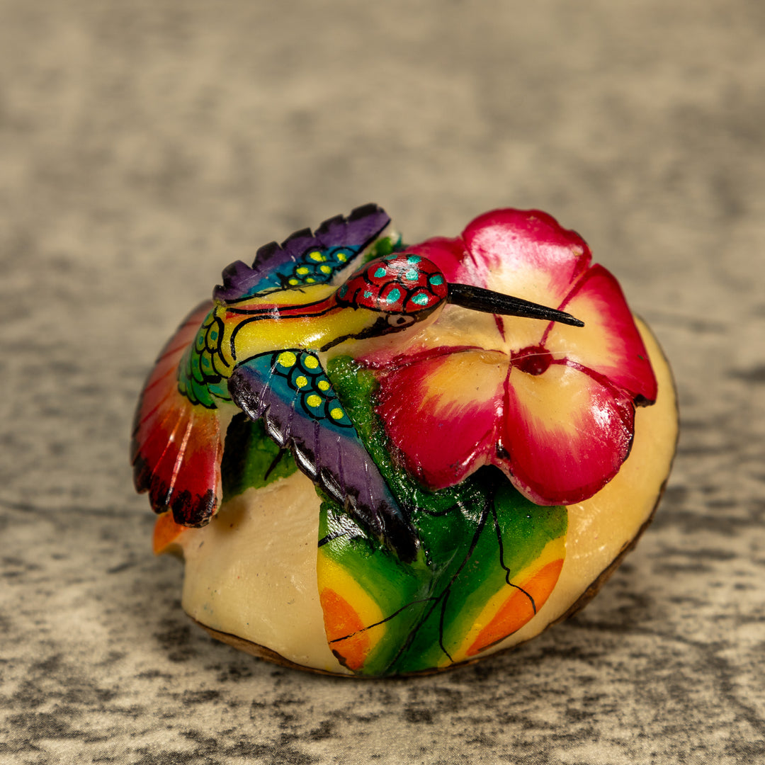 Hummingbird With Flower Tagua Nut Carving