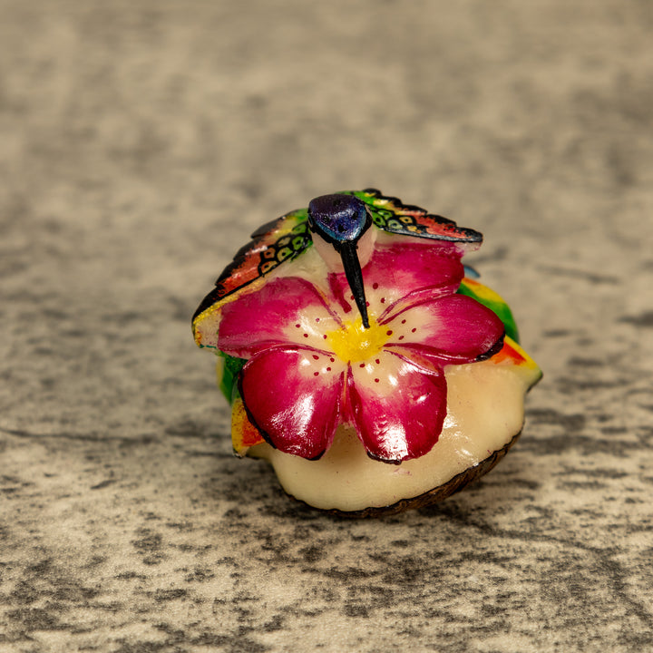 Hummingbird With Flower Tagua Nut Carving