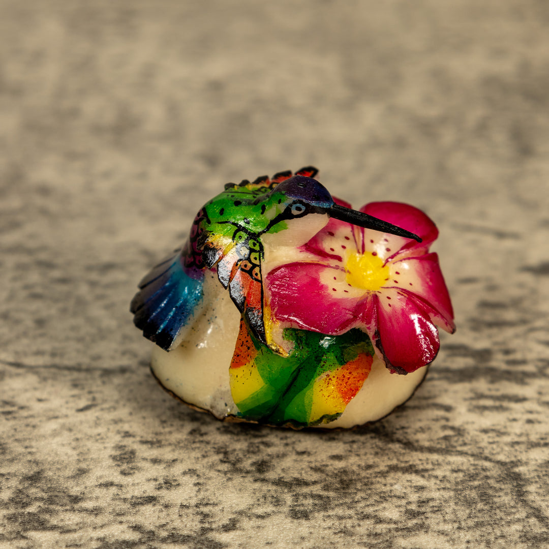 Hummingbird With Flower Tagua Nut Carving