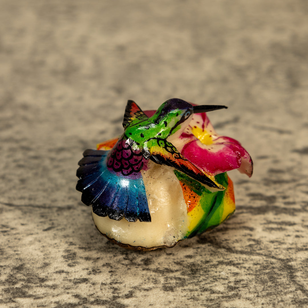 Hummingbird With Flower Tagua Nut Carving
