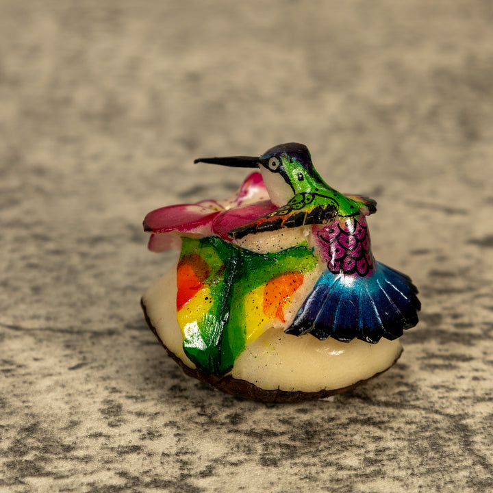 Hummingbird With Flower Tagua Nut Carving