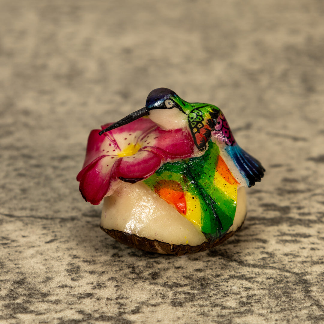 Hummingbird With Flower Tagua Nut Carving