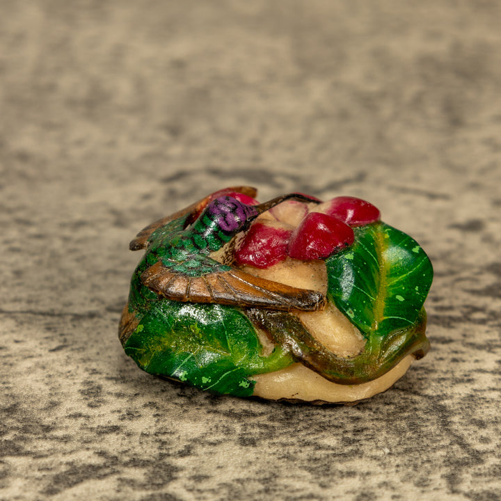 Hummingbird With Flower Tagua Nut Carving