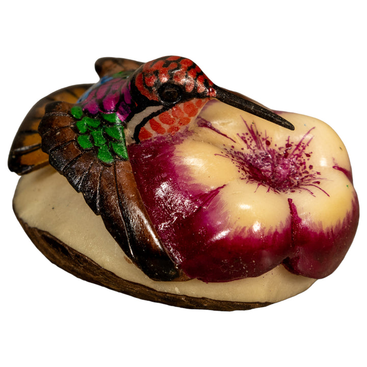Hummingbird With Flower Tagua Nut Carving