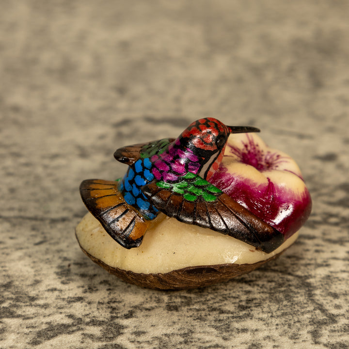 Hummingbird With Flower Tagua Nut Carving
