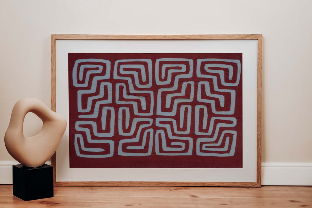 Maroon And Blue Critter In The Maze Machine Stitch Mola