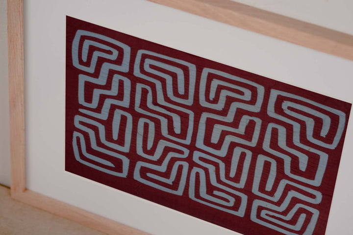 Maroon And Blue Critter In The Maze Machine Stitch Mola