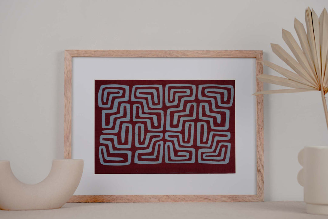 Maroon And Blue Critter In The Maze Machine Stitch Mola