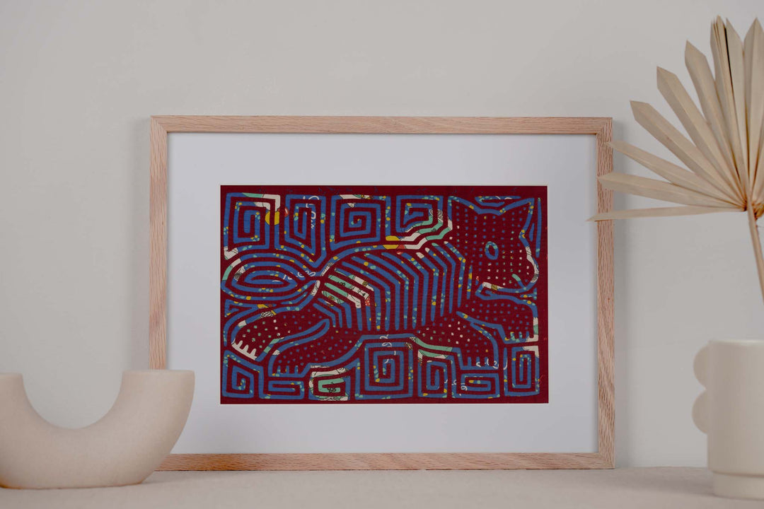 Vintage Burgundy And Blue Puppy Dog Mola