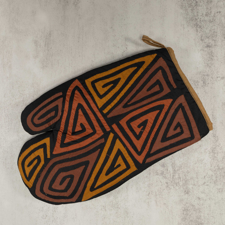 Artisan Panama Mola Brown and Copper Oven Mitt