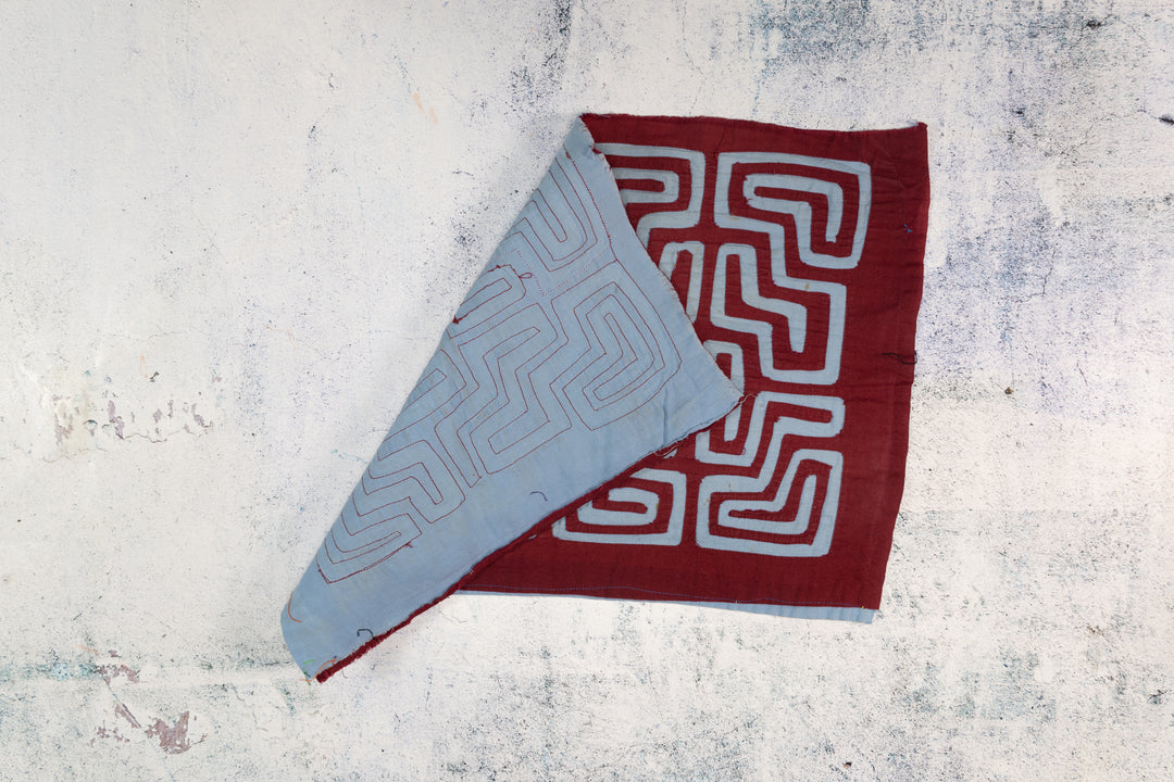 Maroon And Blue Critter In The Maze Machine Stitch Mola