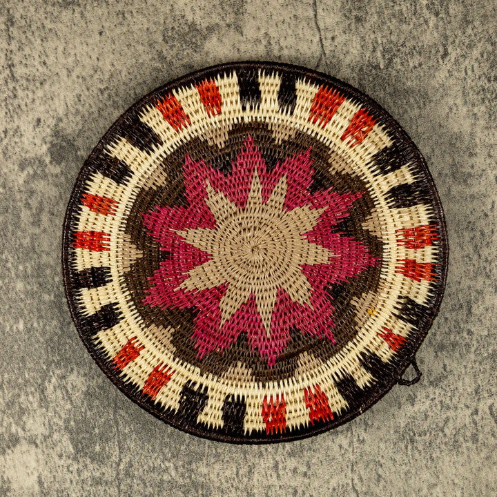 Black And Pink Sun Burst Hand Woven Plate Basket
