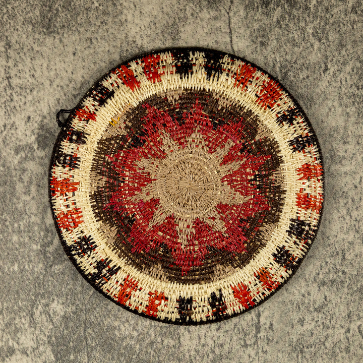 Black And Pink Sun Burst Hand Woven Plate Basket