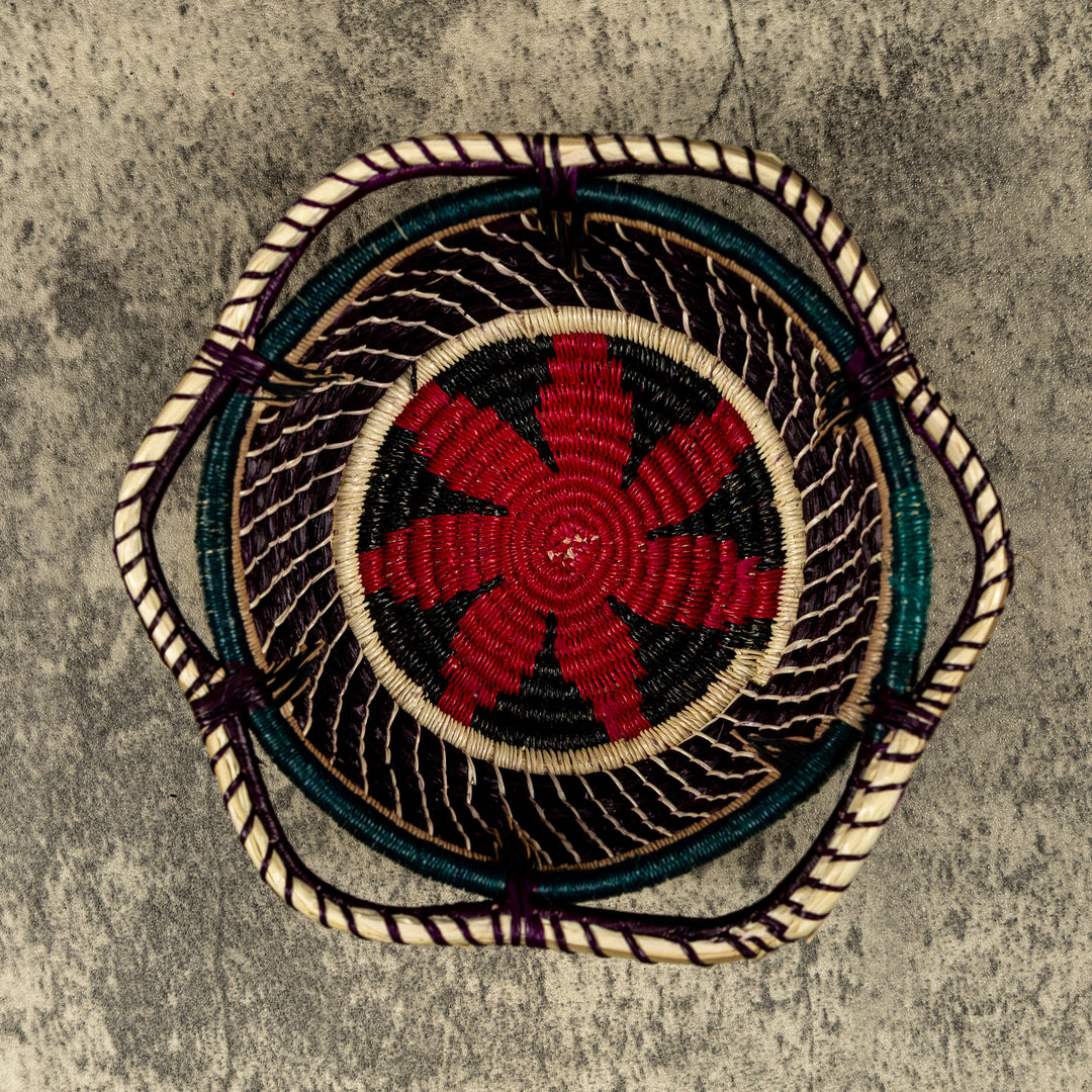 New Design Red Flower Hand Woven Bowl Basket