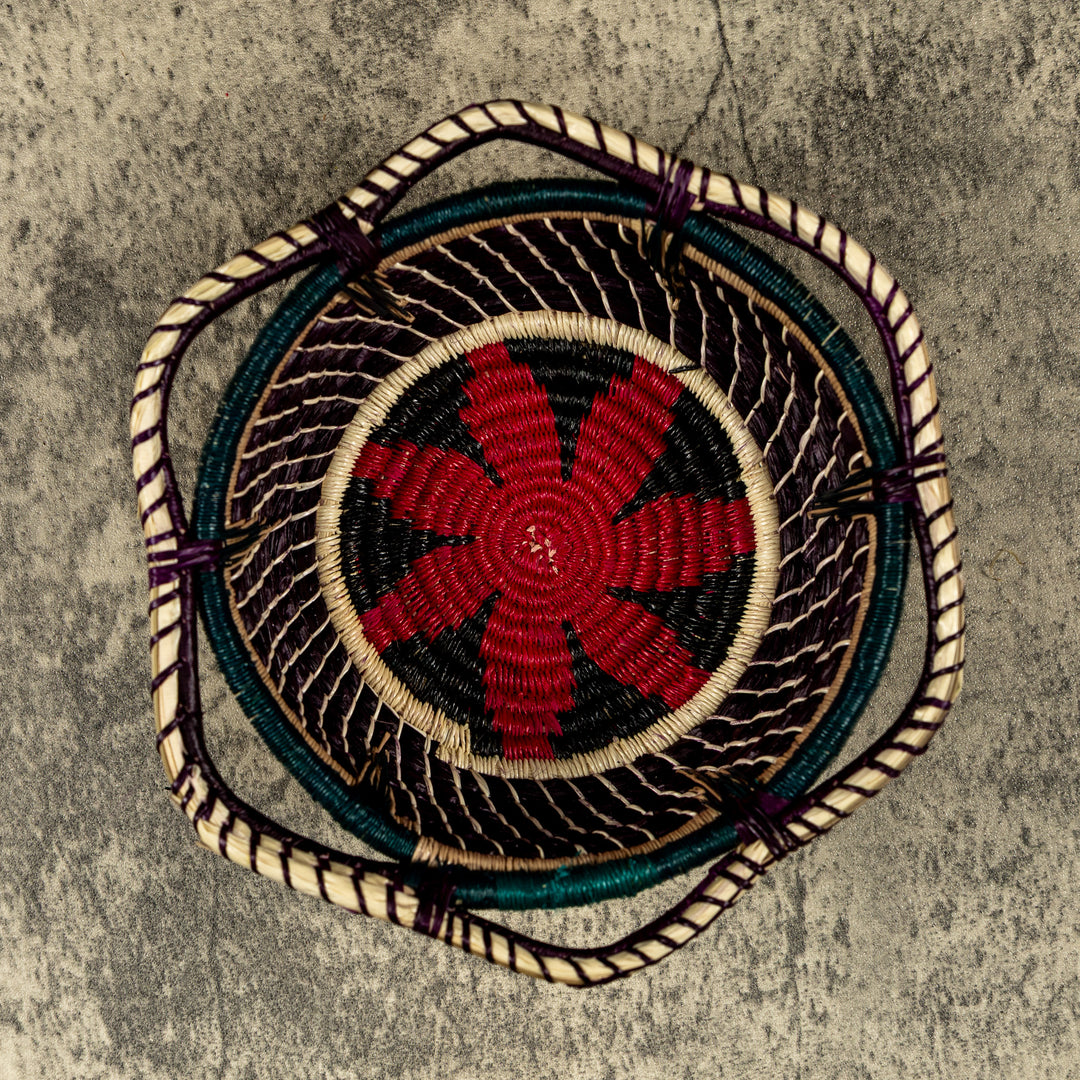 New Design Red Flower Hand Woven Bowl Basket