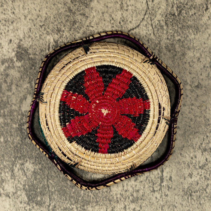 New Design Red Flower Hand Woven Bowl Basket