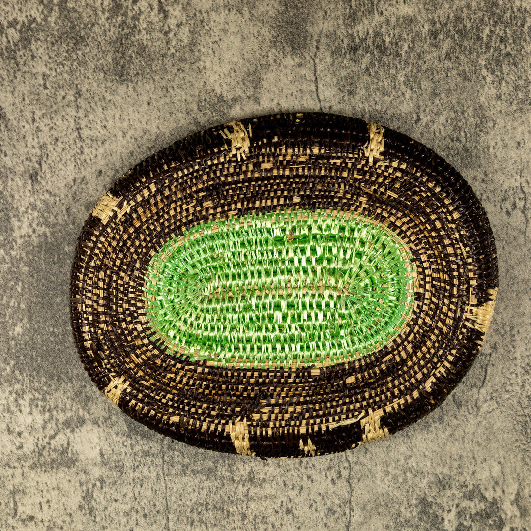 Black Green And White Oval Hand Woven Plate Basket