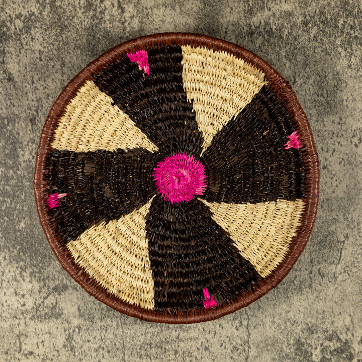 Pink And Black Spiral Hand Woven Plate Basket