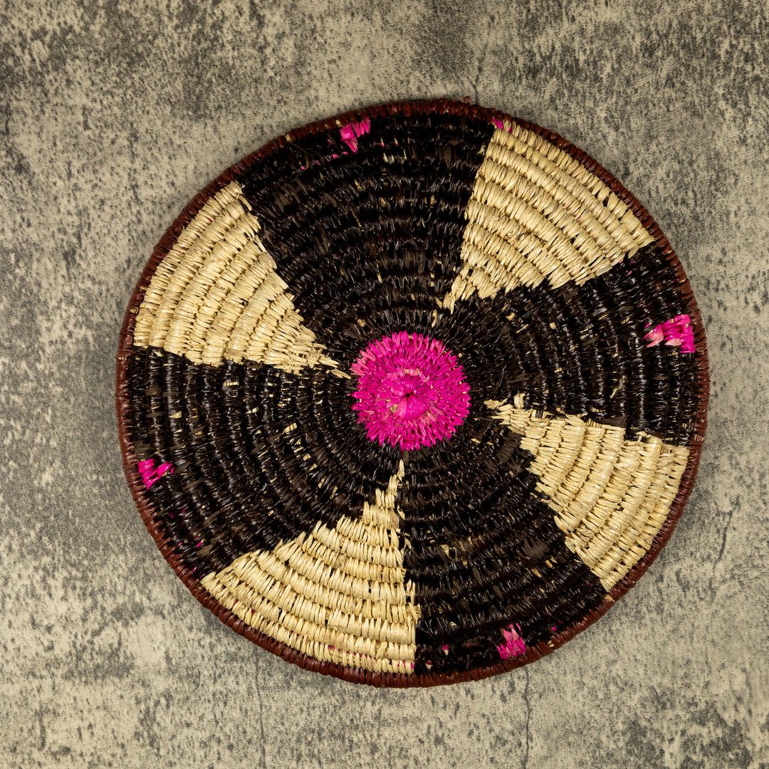 Pink And Black Spiral Hand Woven Plate Basket
