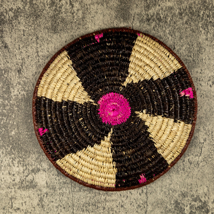 Pink And Black Spiral Hand Woven Plate Basket