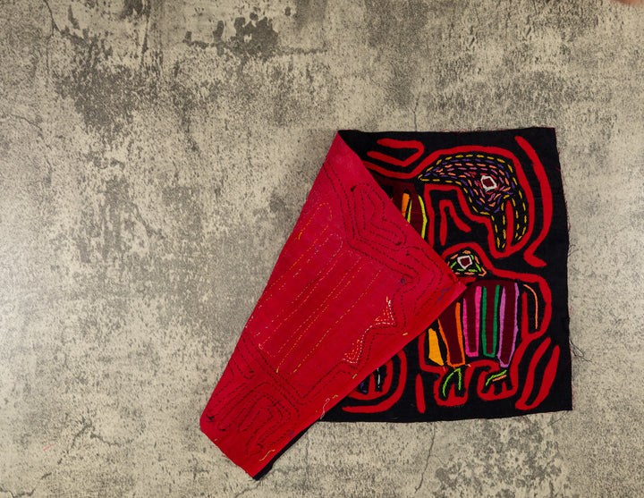 Black And Red Mother And Child Mola