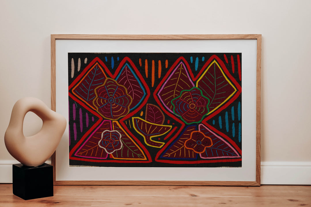 Black And Red Floral Flower Mola