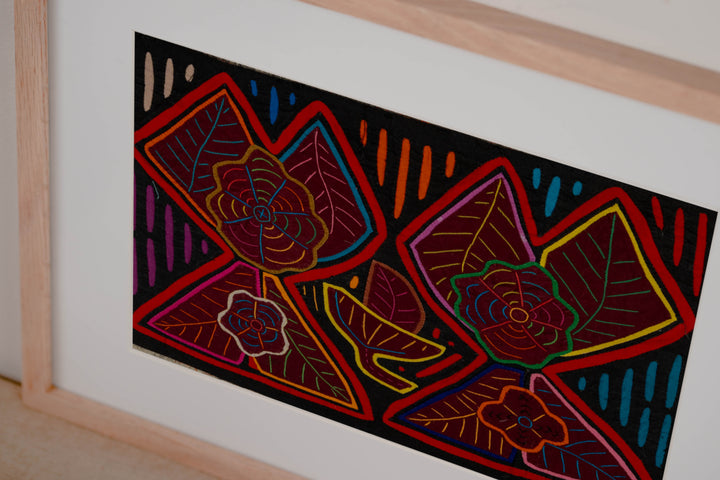 Black And Red Floral Flower Mola