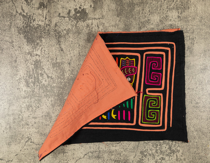 Hand stitched Guna mola from Guna Yala Panama, sweeping blue tail feathers