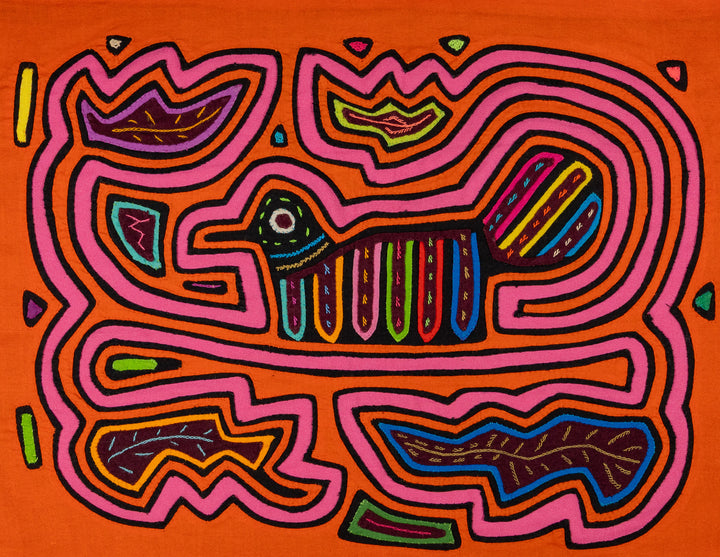 Orange And Pink Bird Riding The Waves Mola