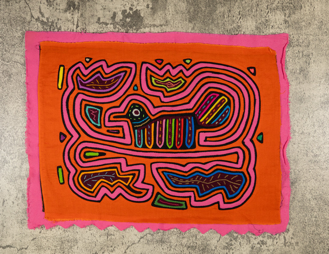 Orange And Pink Bird Riding The Waves Mola